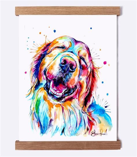 Colorful Golden Retriever Smiling Print of My Original Watercolor Painting - Etsy | Canvas art ...