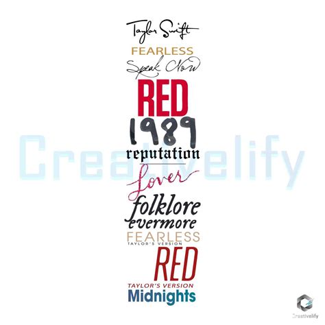 Taylor Swift List Albums SVG Digital Cricut File - CreativeLify