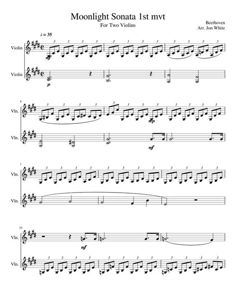 Moonlight Sonata 1st mvt sheet music for Violin download free in PDF or MIDI