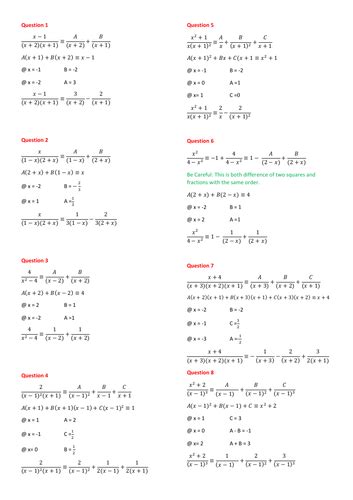 Partial Fractions Worksheet