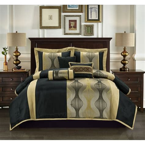 Nanshing Kath 7-Piece Luxury Bedding Comforter Set with Two BONUS Pillows, California King, Gold ...