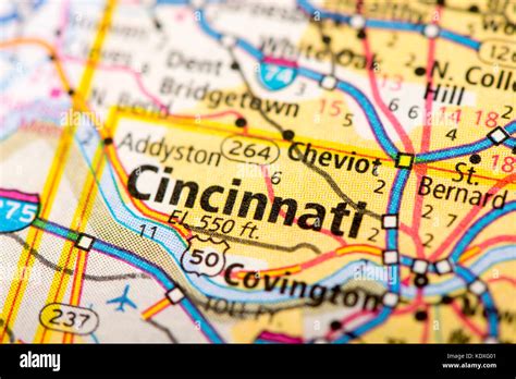 Closeup of Cincinnati, Ohio on a political map of the United States ...