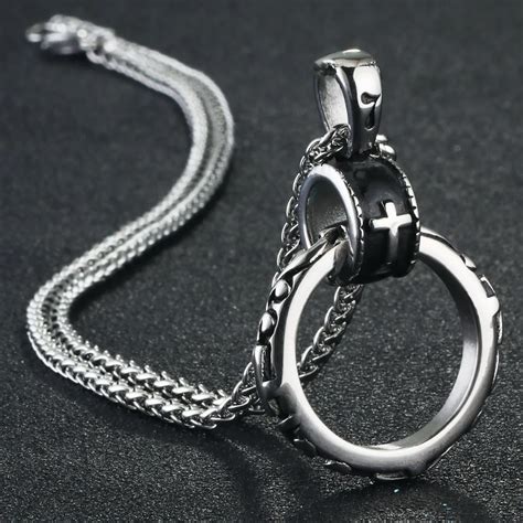 Male Stainless Steel Link Chain Round Circle Cross Pendant Necklace for ...