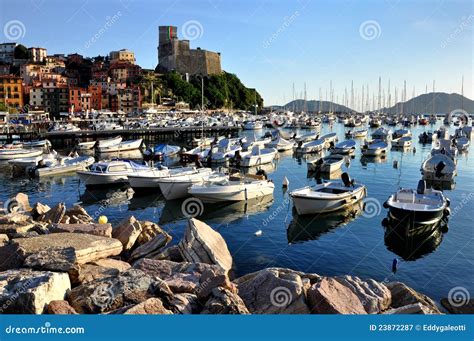 Lerici Typical Village, Castle and Port in Liguria Stock Image - Image ...