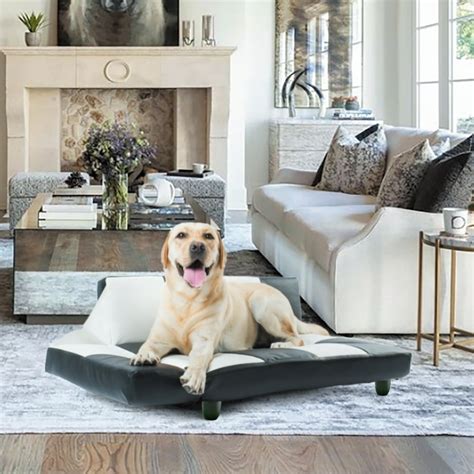 Indoor Pet Dog Sofa Bed, Sturdy Chaise-Style Large Dog Beds with Soft PU Leather Cover ...