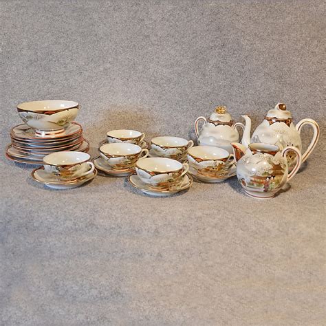 Antique Japanese Tea Set Of 24 Asian Oriental Art Deco Porcelain Vintage C1940