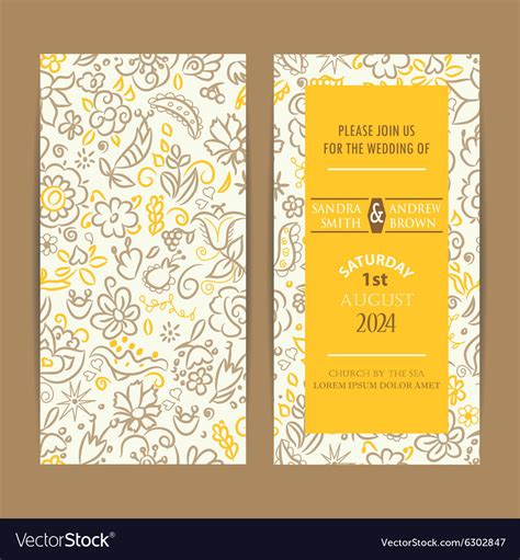 Wedding double invitation with hand drawn flowers Vector Image