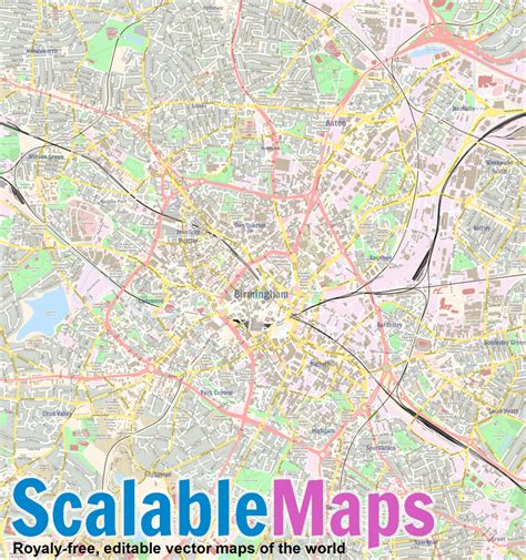 ScalableMaps: Vector map of Birmingham (colorful city map theme)