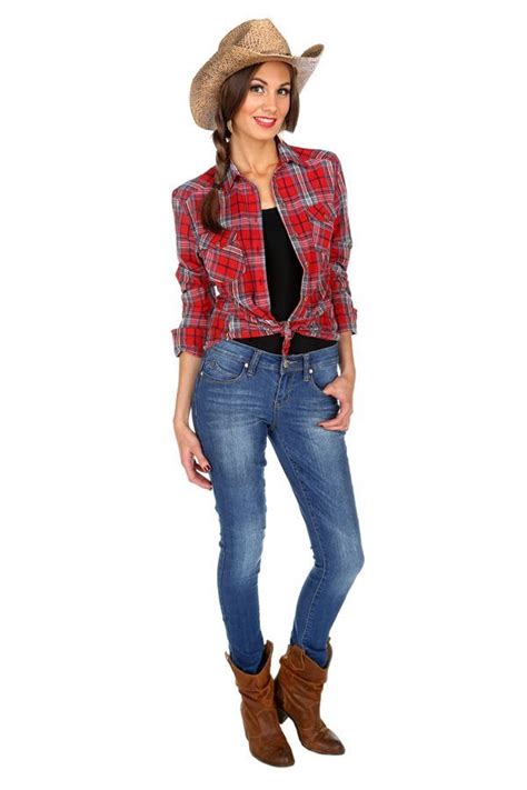 The western and the cow girl outfit cowgirl outfit simple plaid shirt and jeans cowgirl cost ...