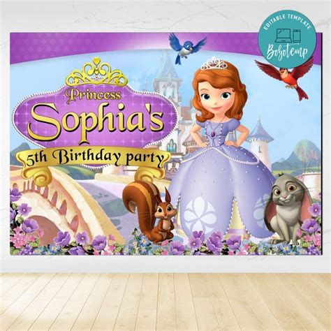 Princess Sofia Birthday Backdrop Digital File Template | Bobotemp