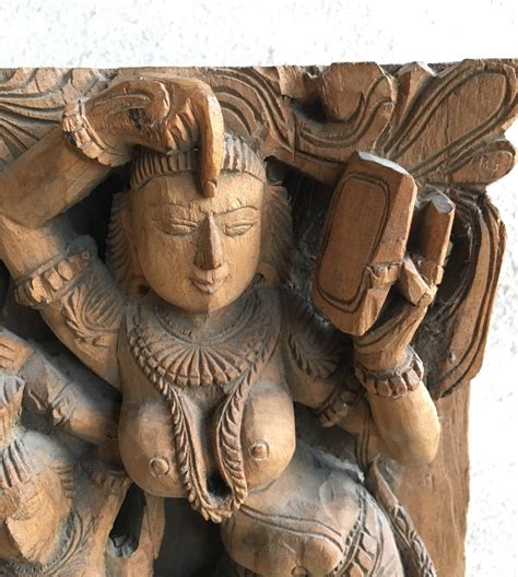 India Antique Carved Wood Panel Hindu Goddess Lakshmi Laxmi ...