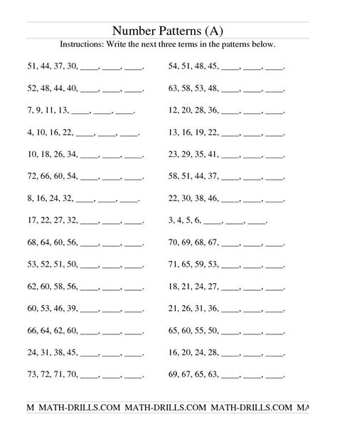 Number Patterns Grade 2 Worksheets