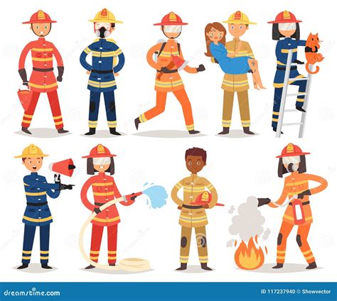 Firefighter Vector Cartoon Fireman Character Firefighting Fire with ...