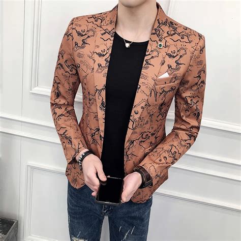 Floral Print Blazers Nightclub Party Small Suit Jacket Men Designer ...