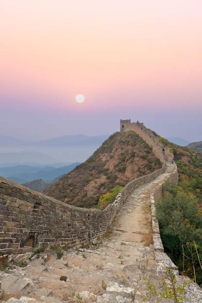 Premium Photo | Wild the great wall of China at sunrise