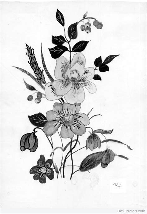 Fantastic Pencil Sketch Of Flowers | DesiPainters.com