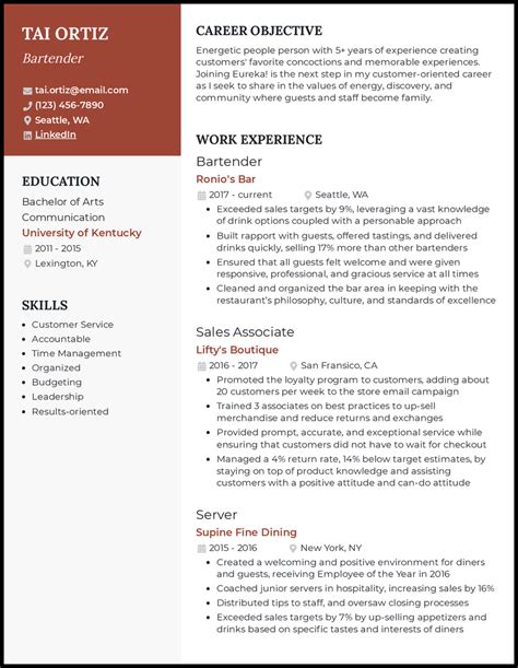 11 Bartender Resume Examples That Work in 2024