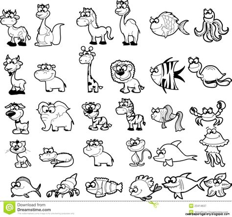 Cartoon Zoo Animals Black And White