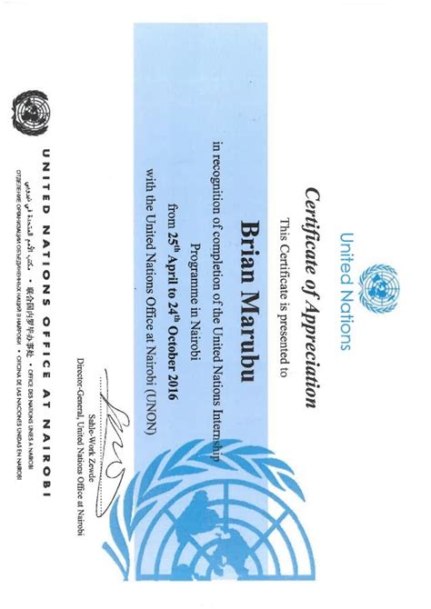 Brian Marubu's UN Certificate