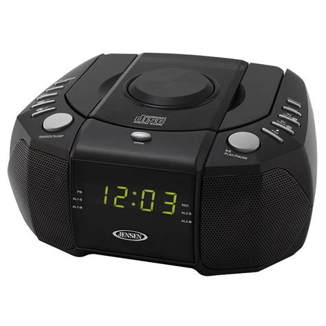 Jensen Compact Dual Alarm Clock Radio with Top_Loading CD Player & Large Easy to Read Backlit ...