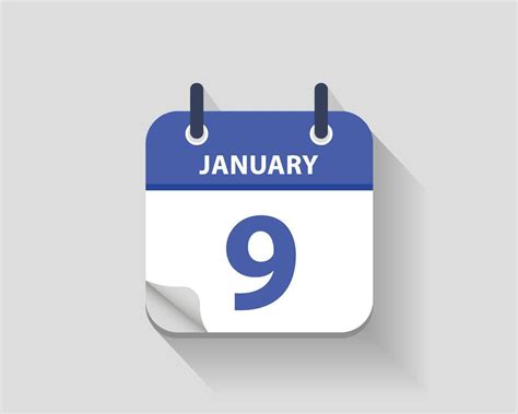 January 9. Vector flat daily calendar icon. Date and time, day, month ...