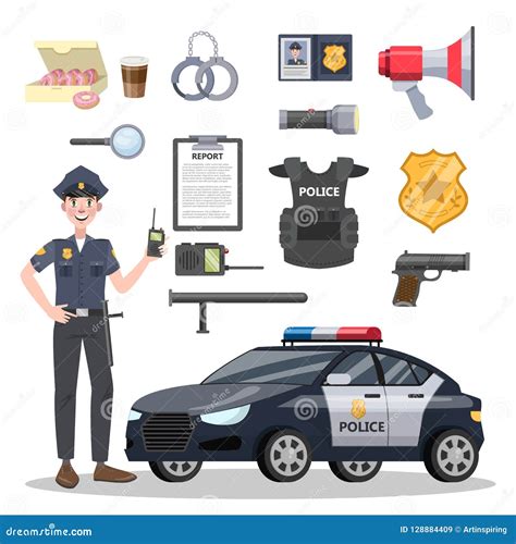 Set of Police Officer Equipment. Beautiful Policeman Stock Vector ...