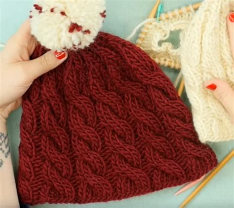 Winter Cable Knit Beanie Pattern | AllFreeKnitting.com