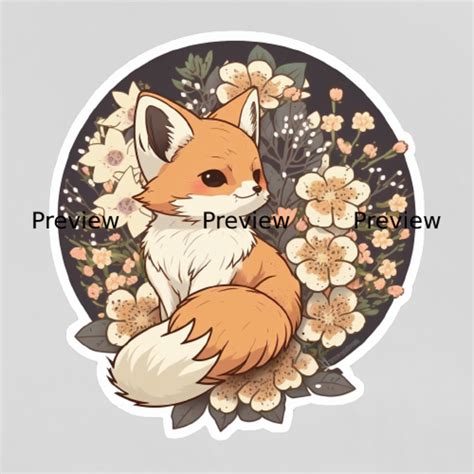 Cute Fox Sticker, Garden, Flowers, Anime, Digital Download - Etsy