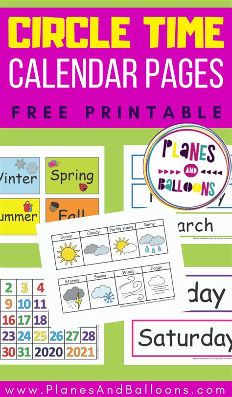 Free Printable Circle Time Calendar - Planes & Balloons