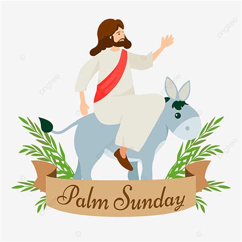 Jesus Donkey Hd Transparent, Flat Illustration Of Jesus Riding A Donkey ...