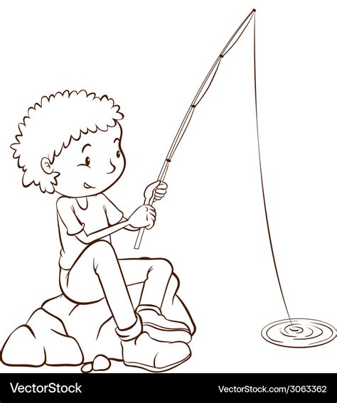 A simple plain sketch of boy fishing Royalty Free Vector