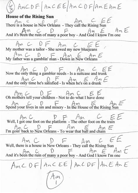 House of the Rising Sun (Traditional) Guitar Chord Chart | Lyrics and ...