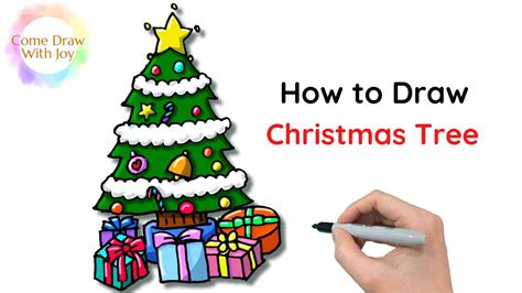 How To Draw A Christmas Tree With Presents Step By Step