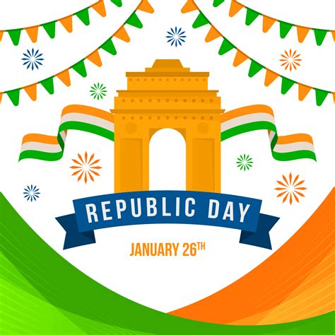 the india republic day poster with flags and buntings on green, orange ...