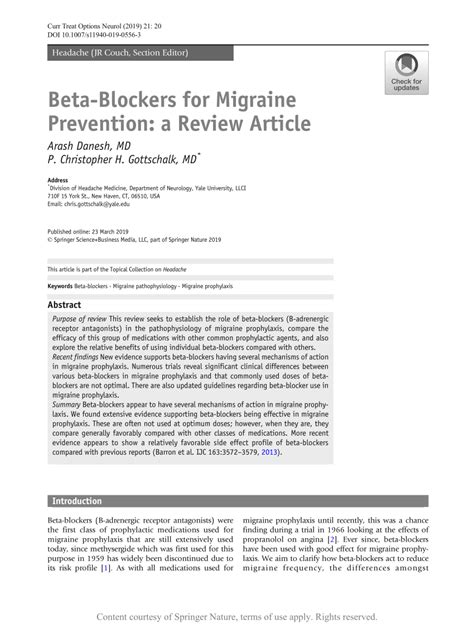 Beta-Blockers for Migraine Prevention: a Review Article | Request PDF