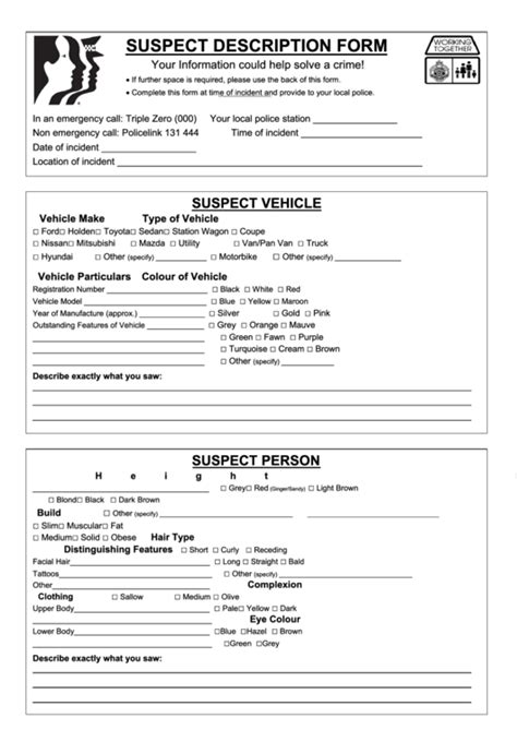 Suspect Description Form printable pdf download