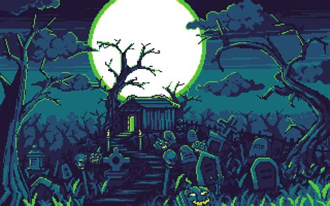 Pixel art illustration Halloween background. Pixelated Grave. Inside ...