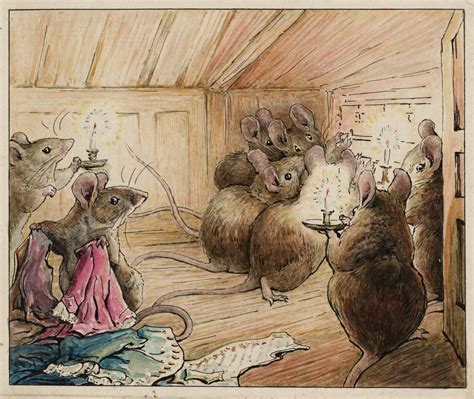 Content in a Cottage: Beatrix Potter Original Drawing: The Mice Hear Simpkin Outside