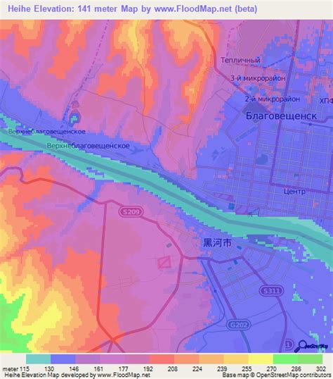 Elevation of Heihe,China Elevation Map, Topography, Contour