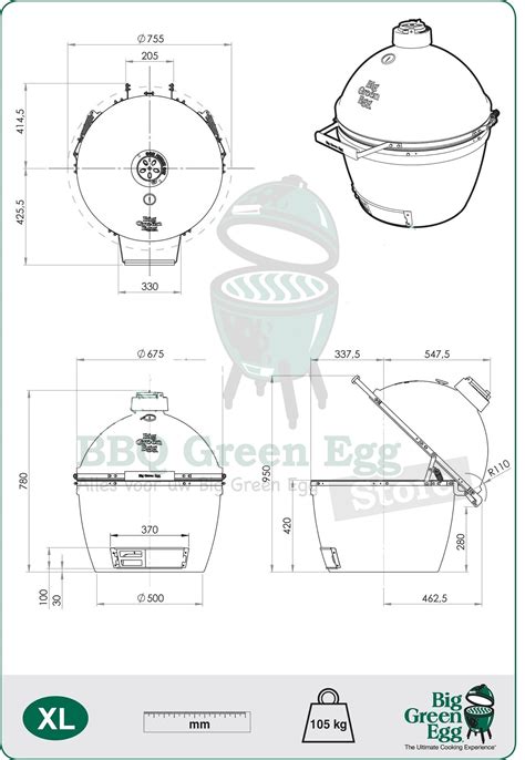 afmetingen-big-green-egg-xl - BBQ Green Egg Store