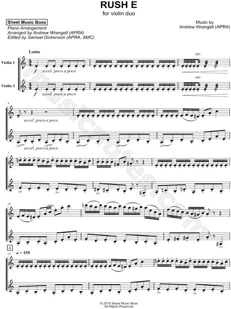 Sheet Music Boss "Rush E - Violin Duet" Sheet Music in A Minor ...