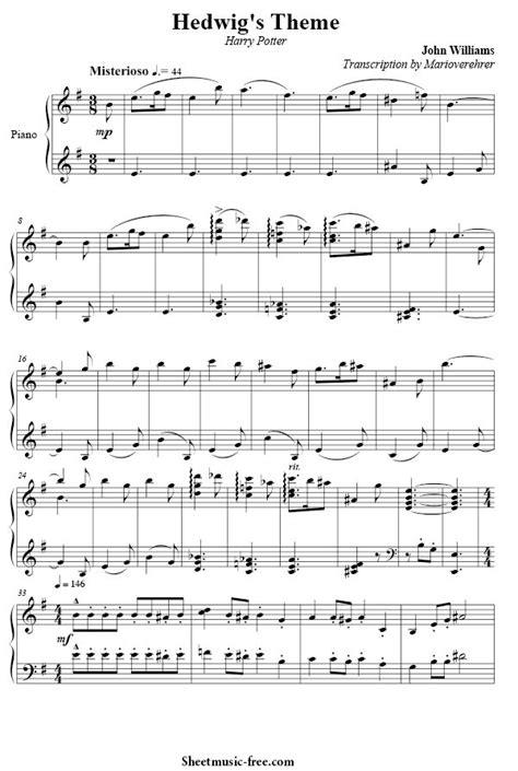 Hedwig's Theme Sheet Music | Free Piano Sheet Music