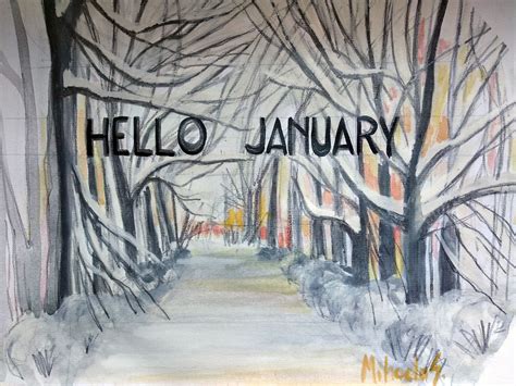 Hello January! #winter #januarymood #nature #snow #january #drawing #watercolors #painting Hello ...