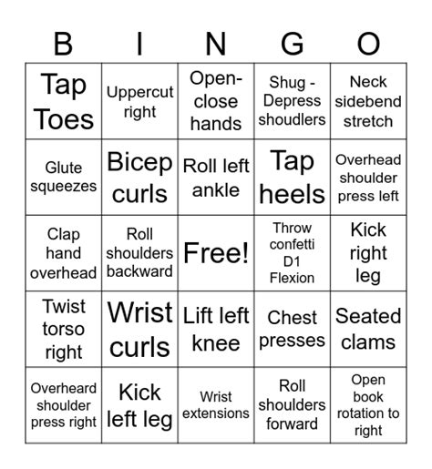 Senior Bingo Exercise Bingo Card