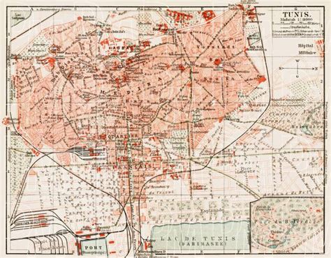 Old map of Tunis in 1913. Buy vintage map replica poster print or download picture