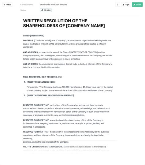 Shareholder resolution template - free to use