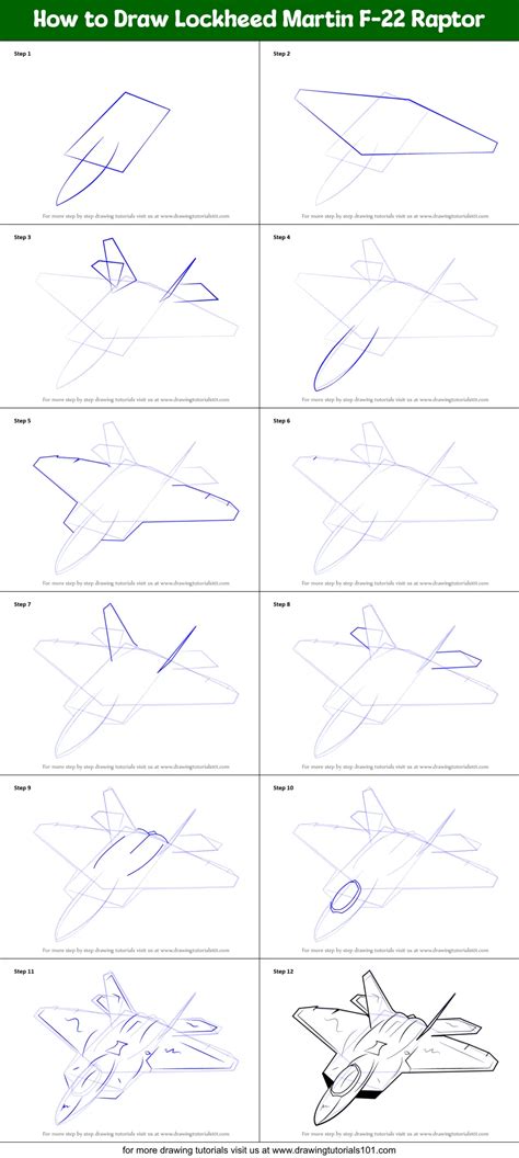 How to Draw Lockheed Martin F-22 Raptor printable step by step drawing sheet ...