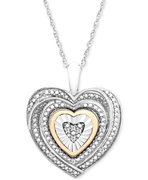 Macy's Diamond Accent Two-Tone Heart Pendant Necklace in Sterling ...