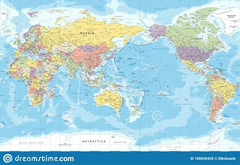 World Map - Pacific View - Asia China Center - Political Topographic ...