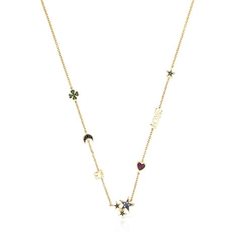 Silver Vermeil Teddy Bear Necklace with Gemstones | TOUS